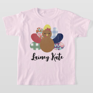 Girls Watercolor Plaid Floral Turkey Youth T-shirt