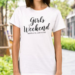 Girls Weekend Away T-shirt Custom Location Date<br><div class="desc">The perfect tshirt to celebrate your girls/ladies weekend away.  Whether you're celebrating a birthday,  planning a mini reunion,  bachelorette party or just hanging out with your girl friends,  this shirt will set the stage for the best weekend/trip ever.  Personalise by adding the location and date of your get away.</div>