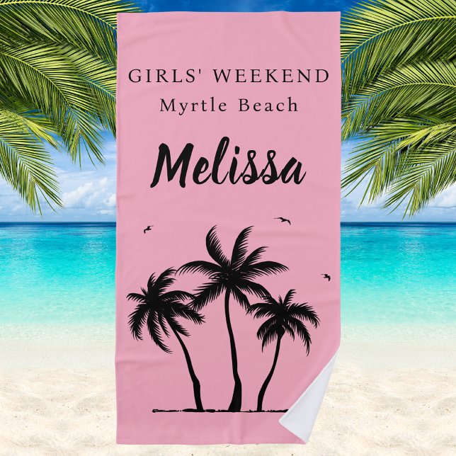 Girls Weekend Blush Pink Palm Tree Beach Towel (Creator Uploaded)