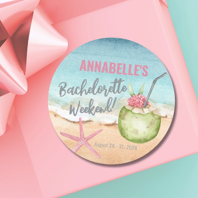 Girls Weekend Cute Cocktail Bachelorette Party Classic Round Sticker (Cute Beach Bachelorette Party Weekend Cocktail Classic Round Sticker )