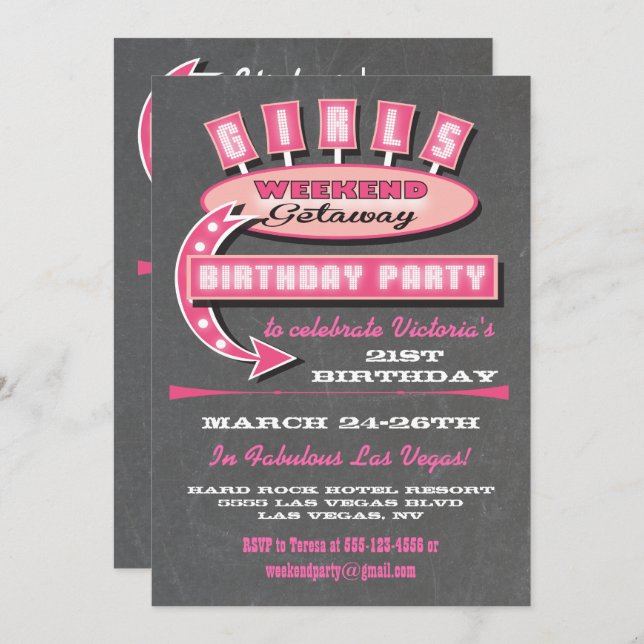 Girls Weekend getaway itinerary Invitations (Front/Back)