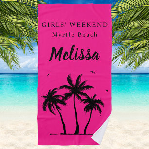 Girls Weekend Girly Palm Trees Monogram Beach Towel