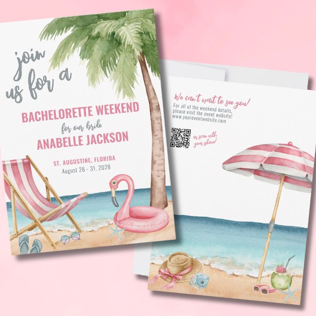 Girls Weekend QR Code Beach Bachelorette Party Invitation (QR Destination Girls Weekend Beach Bachelorette Invitation)