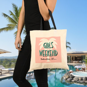 Girls weekend tote bag   Coral pink palm tree