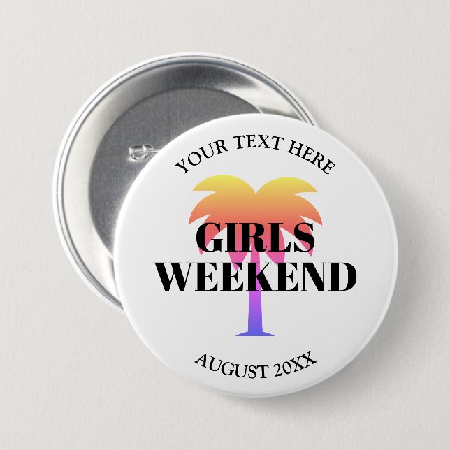 Girls weekend trip bachelorette party palm tree 7.5 cm round badge (Front & Back)