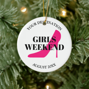 Girls weekend trip custom pink stiletto shoe ceramic tree decoration