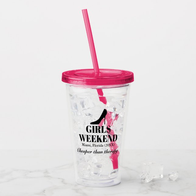 Girls weekend trip party stiletto logo plastic acrylic tumbler (Front Ice)