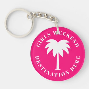Girls weekend trip pink tropical palm destination key ring