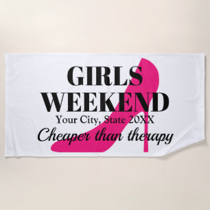 Girls weekend trip tropical destination stiletto beach towel