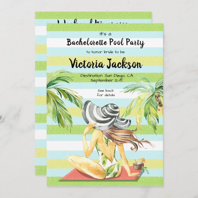 Girls weekend Tropical getaway Pool Party Invitation (Front/Back)
