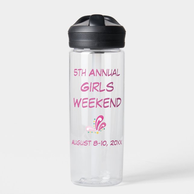 Girls Weekend with Date Name Customisable Text Water Bottle (Front)