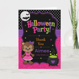 Girls Werewolf Halloween Party Thank You Card