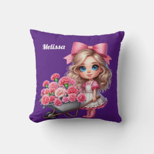 Girls wheel barrow Personalised name Cushion