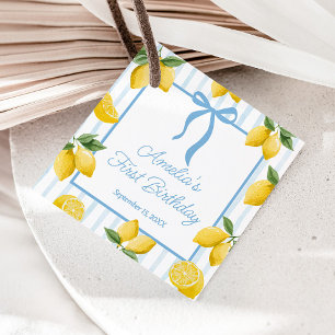 Girls Whimsical Blue Bow Lemon Amalfi Birthday Favour Tags