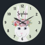 Girls Whimsical Floral Watercolor Rabbit and Name Large Clock<br><div class="desc">This whimsical and trendy kid's clock features a beautiful,  hand painted bunny rabbit with a floral wreath,  and a customizable background. This floral watercolor design also features a place for you to add your girl's name. Perfect for any kid's room or baby's nursery!</div>