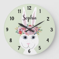 Girls Whimsical Floral Watercolor Rabbit and Name