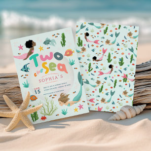 Girls Whimsical Mermaid Two The Sea 2nd Birthday Invitation