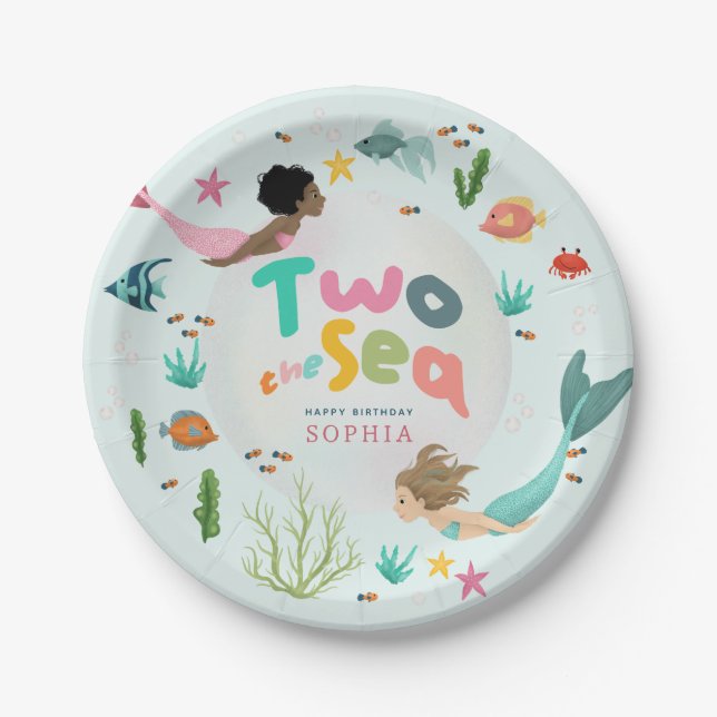 Girls Whimsical Under the Sea 2nd Birthday Paper Plate (Front)