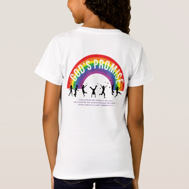 Girl's White T-Shirt Promise Rainbow w/logo (Back)