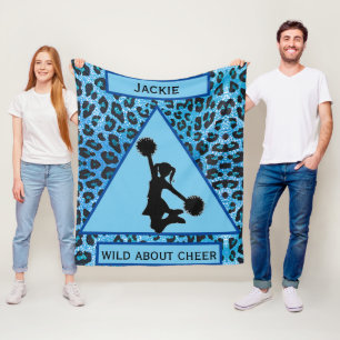 Girls "Wild About Cheer" Blue Leopard Fleece Blanket