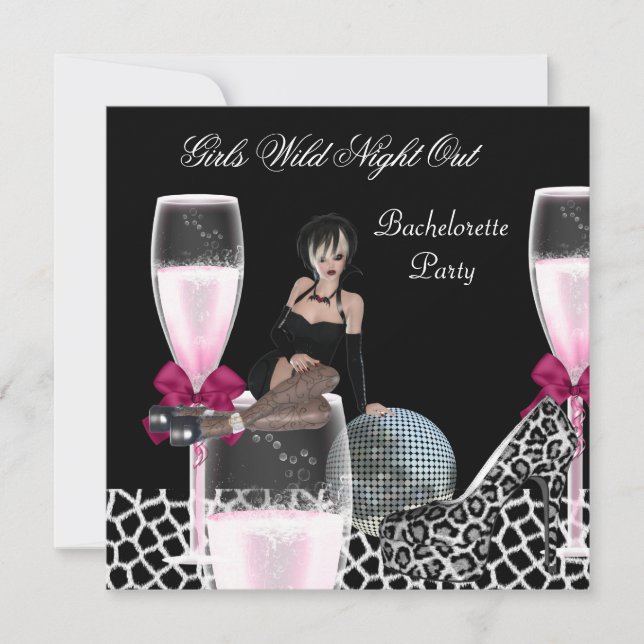 Girls Wild Night Out Pink Shoes Champagne Invitation (Front)