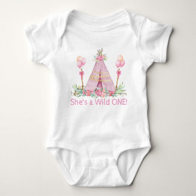 Girls Wild One Teepee First Birthday Shirt (Front)