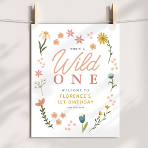 Girls Wild One Wildflower Birthday Welcome Sign