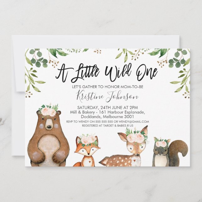 Girls Wild One Woodland Baby Shower Invitation (Front)