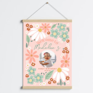 Girls Wildflower Daisy Photo Birthday Welcome Sign