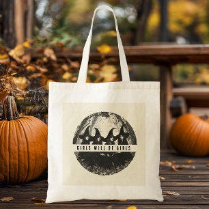 "Girls Will Be Girls Cute Witch-Themed Halloween Tote Bag