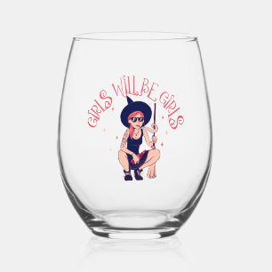 Girls Will Be Girls Feminist Witch Stemless Wine Glass