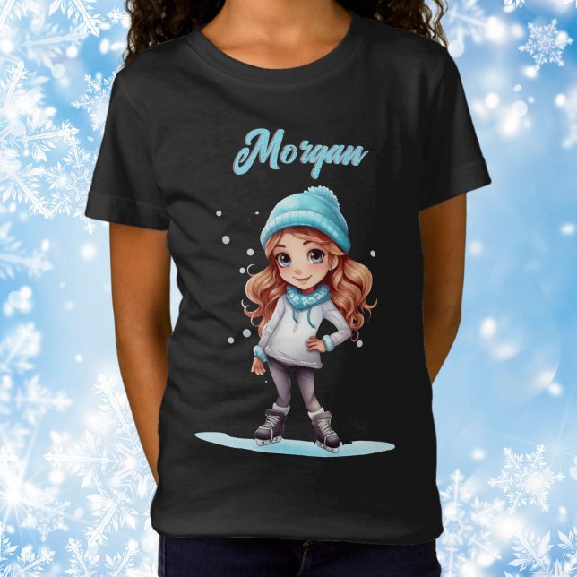 Girls Winter Ice Skate Figure Skate Personalised  T-Shirt (Girl Ice Skate Tee)
