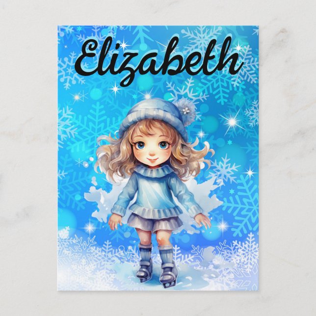 Girls Winter Ice Skate Figure Skate Snowflake Postcard (Front)
