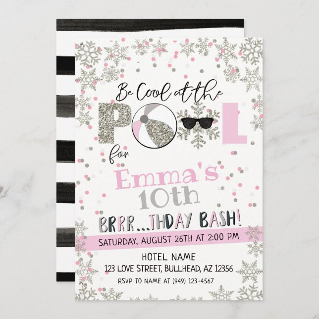 Girl's Winter Pool Party Birthday Invitation (Front/Back)
