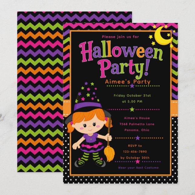 Girls Witch Halloween Party Invitation (Front/Back)