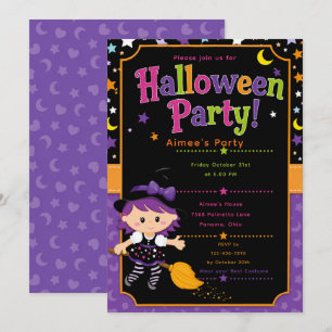Girls Witch Halloween Party Invitation