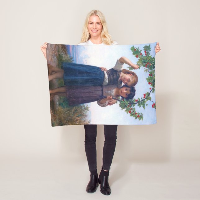 Girls with The Cherry Branch, Bouguereau Fleece Blanket (In Situ)