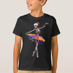 Girls Women Halloween Dancing Skeleton Rainbow Lle T-Shirt