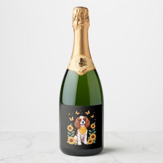 Girls Women Mum Cavalier King Charles Spaniel Dog  Sparkling Wine Label (Front)