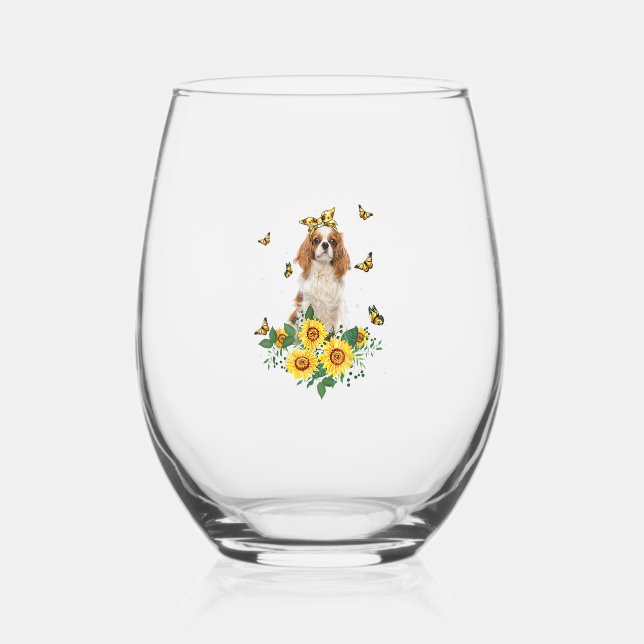 Girls Women Mum Cavalier King Charles Spaniel Dog  Stemless Wine Glass (Front)