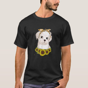 Girls Women Mum Maltese Dog Sunflower Puppy Mothe T-Shirt