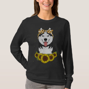 Girls Women Mum Siberian Husky Dog Sunflower Gift T-Shirt