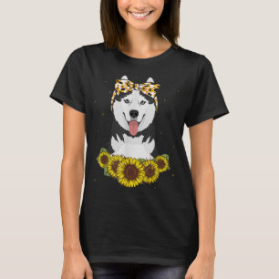 Girls Women Mum Siberian Husky Dog Sunflower Gift T-Shirt