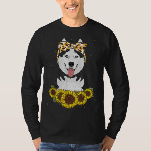 Girls Women Mum Siberian Husky Dog Sunflower Gift T-Shirt