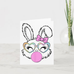 Girls Women Rabbit Bunny Face Pink Coquette Bow Ea Card