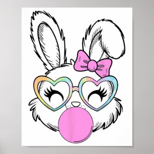 Girls Women Rabbit Bunny Face Pink Coquette Bow Ea Poster