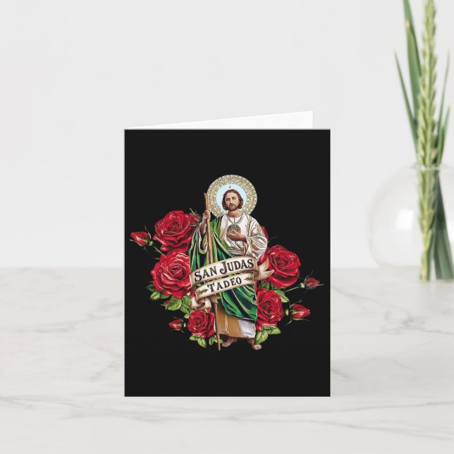 Girls Women Red Roses San Judas Tadeo Con Bandera  Card (Front)