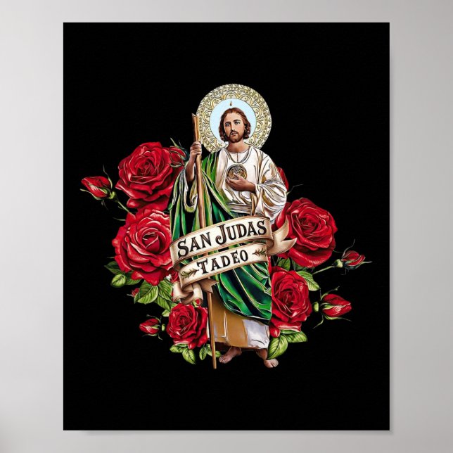Girls Women Red Roses San Judas Tadeo Con Bandera  Poster (Front)