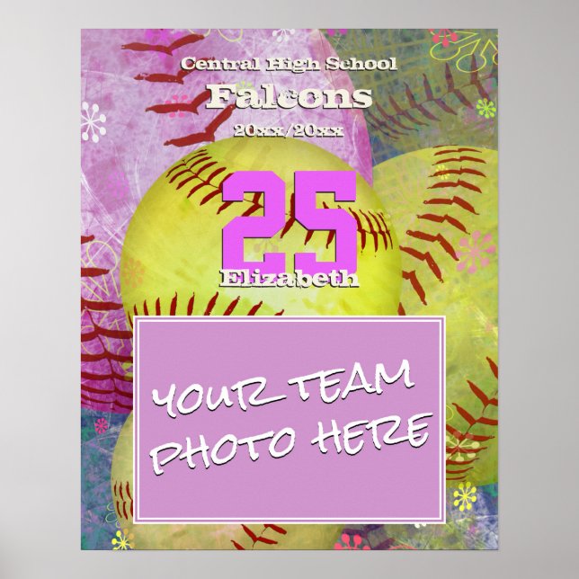 girls' women's add your softball sports team photo poster (Front)