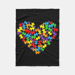 Girls Womens Autism Awareness Heart Puzzle Piece  Fleece Blanket